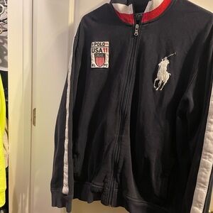 Polo Ralph Lauren USA Track Jacket KIDS  XL Navy Full Zip Logo Striped